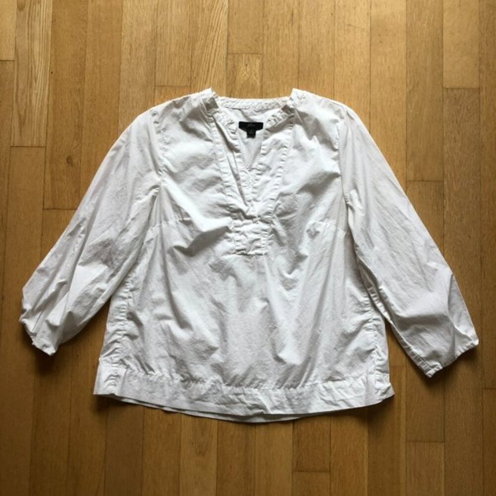 J.Crew White Cotton Blouse 3/4 Sleeve V Neck Relaxed Fit Size Small